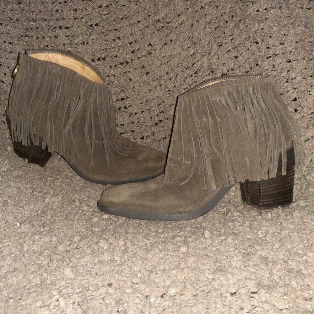 FIORENTINI + BAKER-Italy-RAMONES-Brown Suede Fringe Booties-Sz 38-Excellent